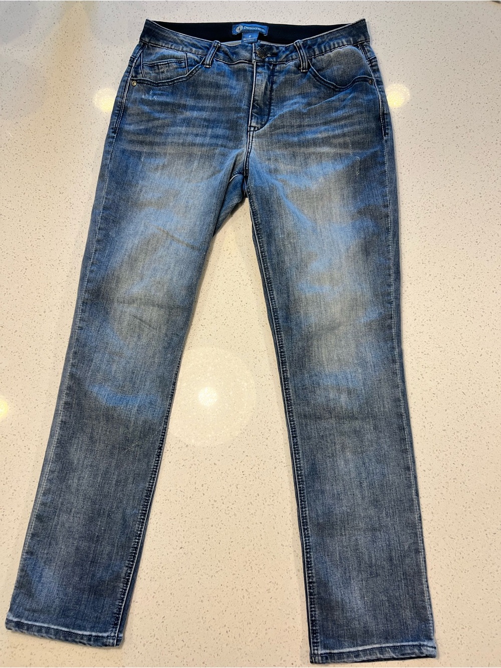Democracy "Ab"solution Straight Leg Jeans Medium Dark Wash Distressed Size 8